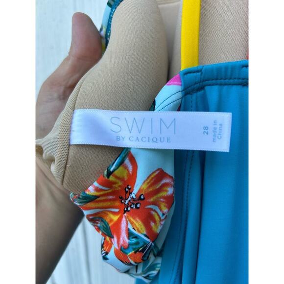 Swim by Cacique Blue Tropical Print Tankini Top Lightly Lined No Wire Size 28 - Picture 8 of 9